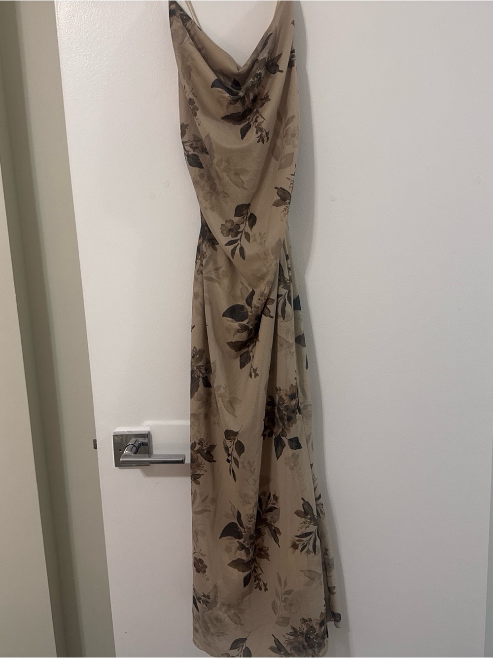 Sleeveless Floral Cowl Neck MIDI-Maxi Dress in Taupe